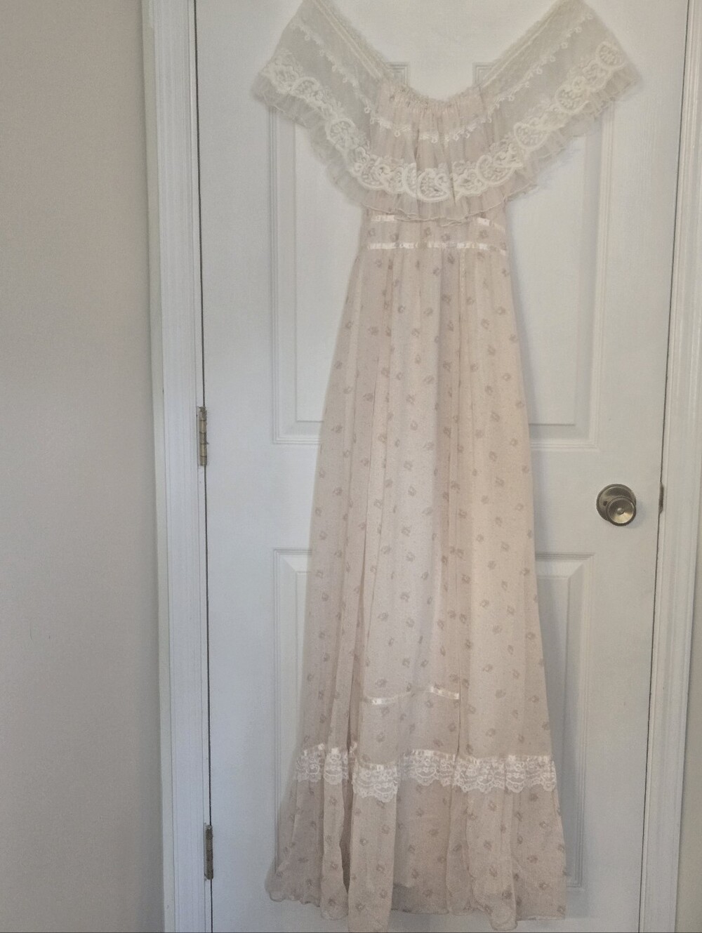 Vintage 80s Gunnie Sax Maxi Dress Cottagecore Milkmaid Romantic Pale Pink Sz 9